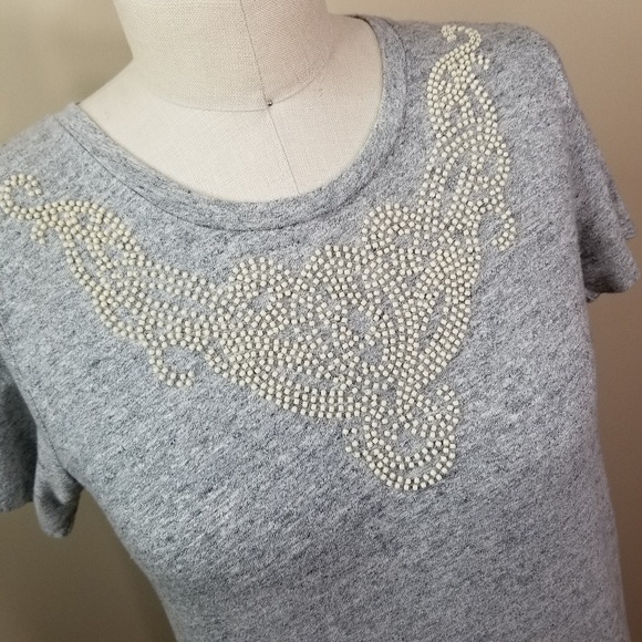J Crew Factory Beaded T Shirt Grey - Picture 1 of 6